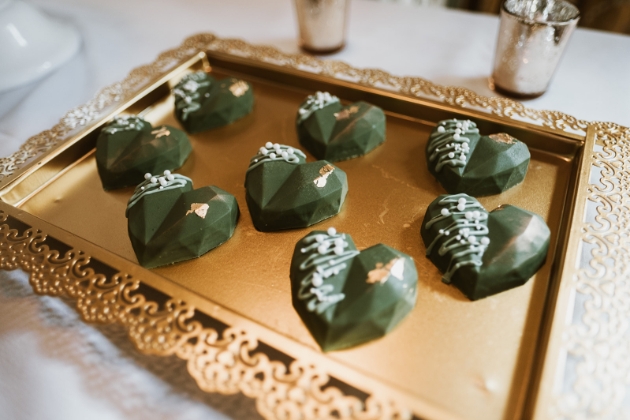 wedding street treats in green and gold decoration