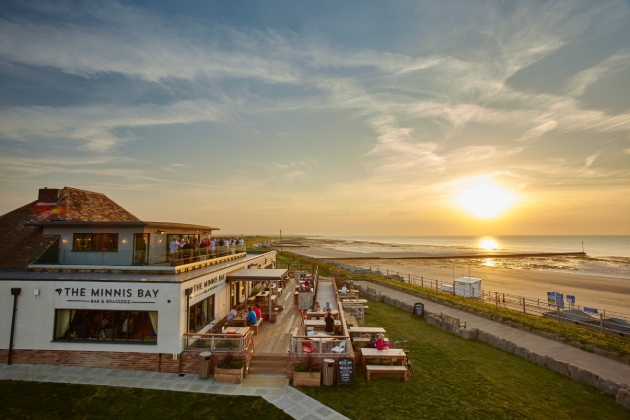 The Minnis Bay Bar & Brasserie, cafe with terrace looking out to coast beach and sea