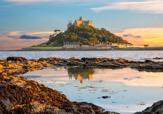 St Michael's Mount, Cornwall with the tied out at dusk