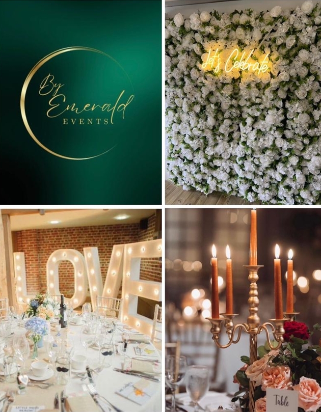 four images of wedding décor