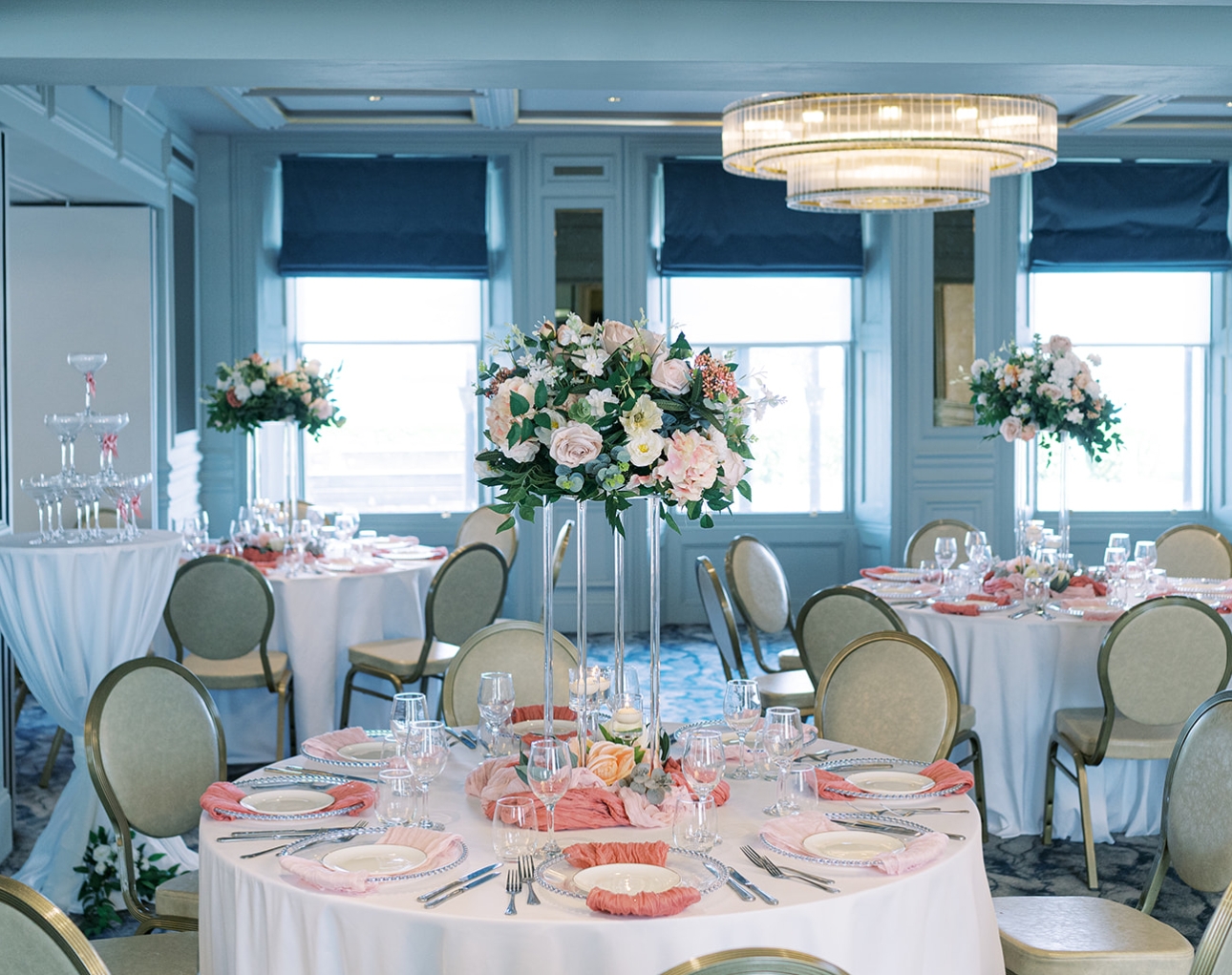 inside shot of wedding venue with pink details