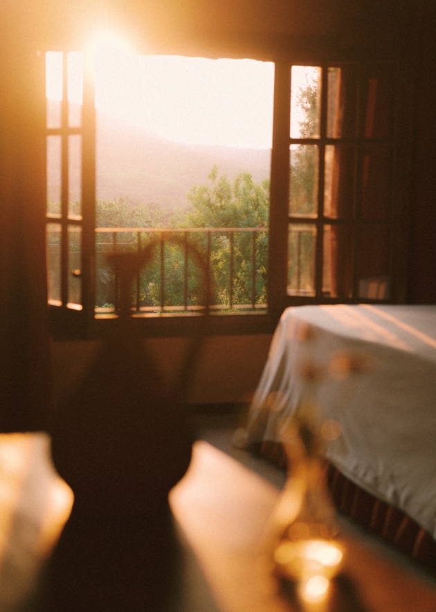 sun shining through open windows 