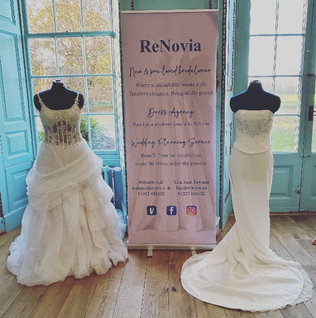 Two wedding dresses on mannequins