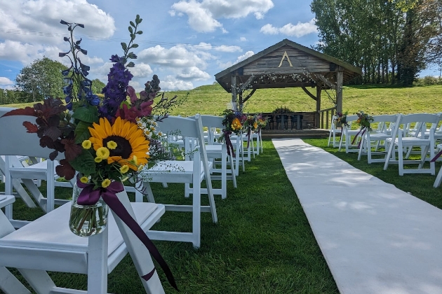 An outdoor wedding setup